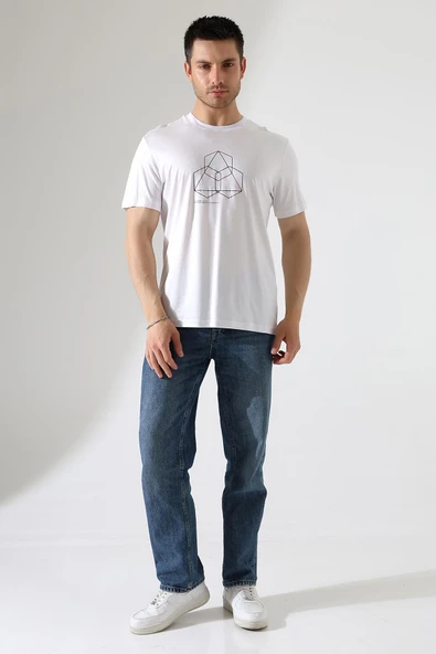 Bisiklet Yaka Kısa Kol, Baskılı T-shirt