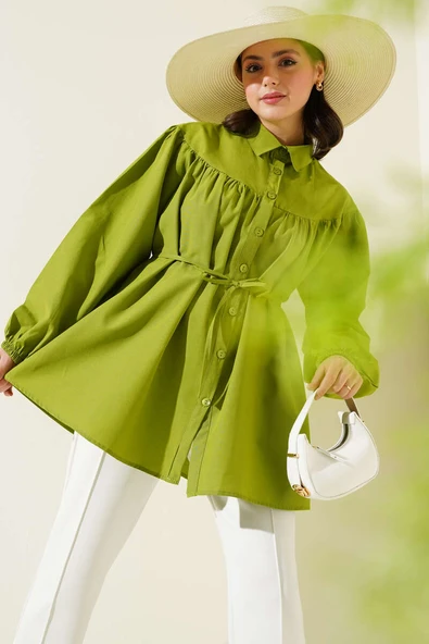 Göğüs Büzgülü Gömlek Yeşil ürün görseli 1
