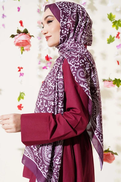 Paisley Desenli Soft Şal Mürdüm - 3