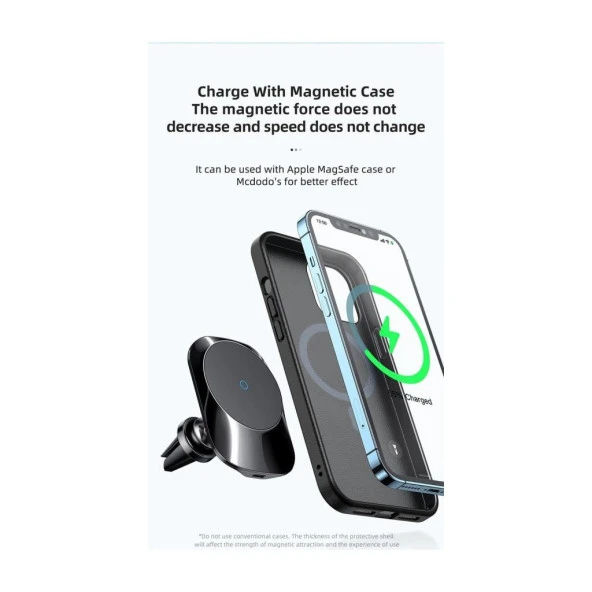 Mcdodo 15W iphone Magsafe Araç Kablosuz Şarj ve Tutucu CH-7071 - 2
