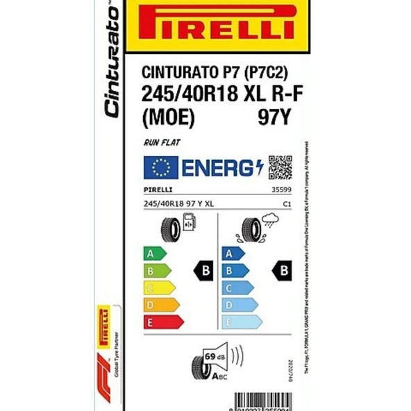 Pirelli Cinturato P7 (P7C2) 245/40 R 18 MOE 97 Y R-F-2023 Yaz Lastiği - 2