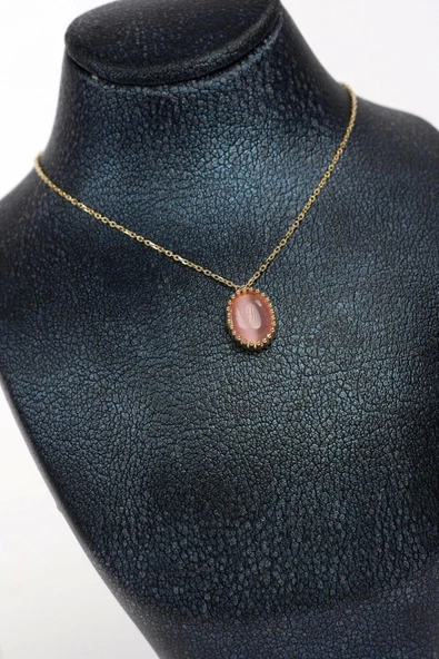 Pembe Opal Taşlı Altın Kolye Zk045
