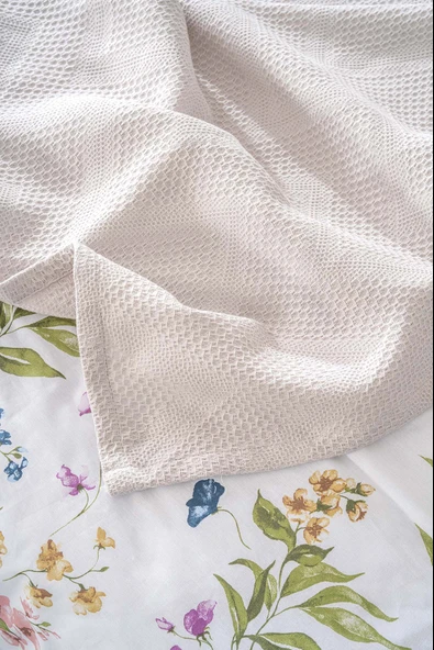 Rivaİstanbul Zigzag Açık Gri Çift Kişilik %100 Pamuklu Nevresimli Pike Takımı - 5 Parça Çeyiz Seti - Resim 5