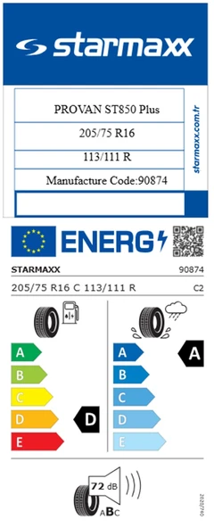 Starmaxx 205/75 R16 C TL 113/111R 10PR PROVAN ST850 Plus Kamyonet Yaz Lastiği (Üretim Tarihi:2025) - 2