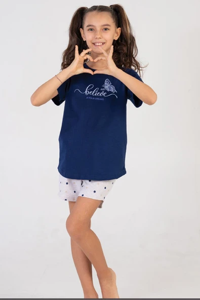 KIZ ÇOCUK ŞORTLU PİJAMA TAKIMI PAMUK BASKILI A12