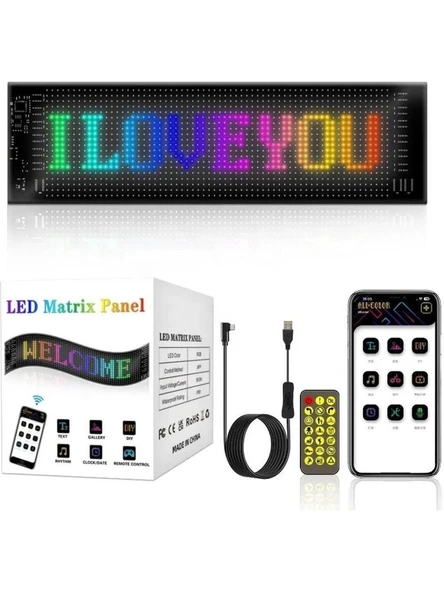 Led Ekran Matrix Panel Cama Yapışan En Büyük Boy 20X64 Telefon App Kontrol Digital Araba Yazısı