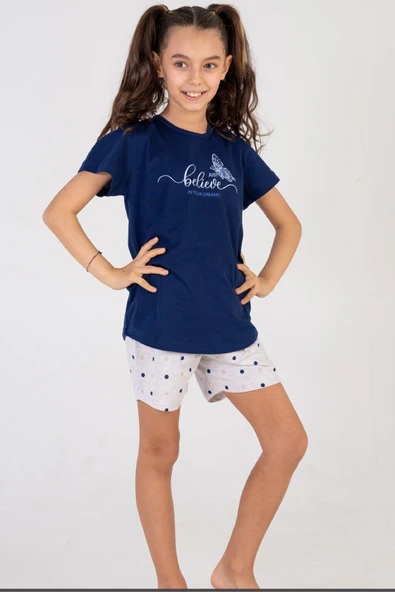 KIZ ÇOCUK ŞORTLU PİJAMA TAKIMI PAMUK BASKILI A12 - 2