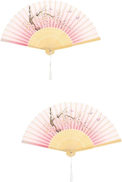 Beluga Yelpaze Bambu Serinletici Vintage Şık Püsküllü Japon Yelpaze 0426 2 Adet