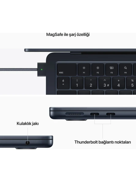 Apple MacBook Air M2 Çip 8GB 512GB SSD macOS 13" Taşınabilir Bilgisayar Gece Yarısı MLY43TU/A - 7