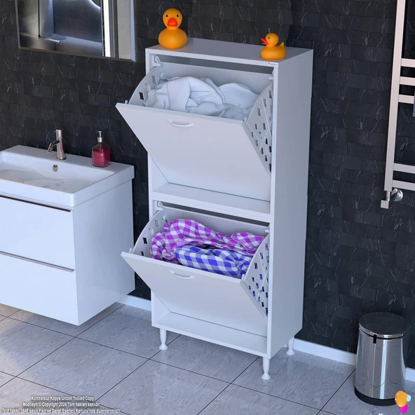 Modilayn İLKİM Modern Çamaşır Ünitesi, 55x138x32,5 cm Gizli 4 Göz Minimalist Sepetli Dolap