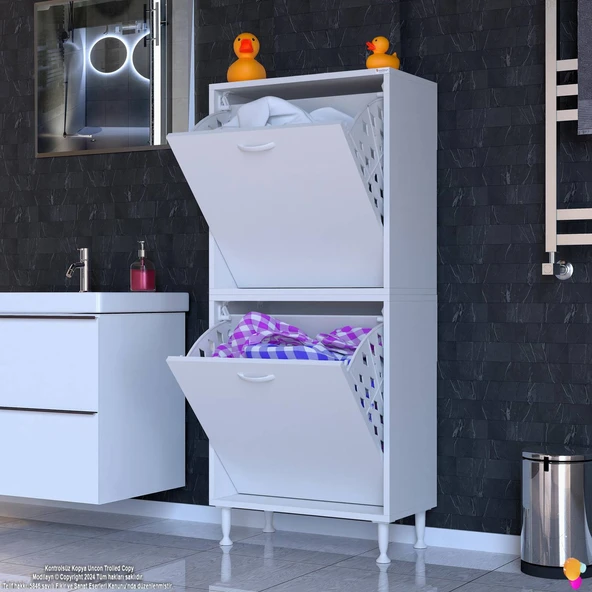 Modilayn İLKİM Modern Çamaşır Ünitesi, 55x138x32,5 cm Gizli 4 Göz Minimalist Sepetli Dolap - Resim 2