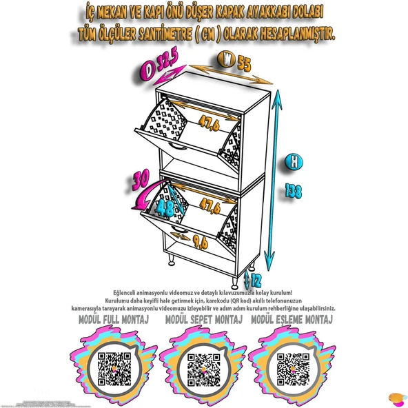 Modilayn İLKİM Modern Çamaşır Ünitesi, 55x138x32,5 cm Gizli 4 Göz Minimalist Sepetli Dolap - Resim 4