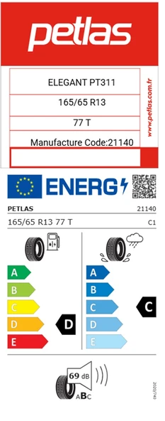 Petlas 165/65 R13 TL 77T ELEGANT PT311 Yaz Lastiği (Üretim Tarihi:2025) - 2