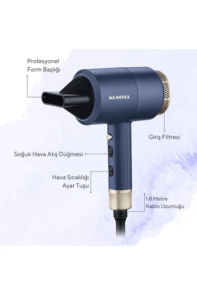 Kumtel HHD-02 1800 W İyonik Saç Kurutma Makinesi-Lacivert - 5