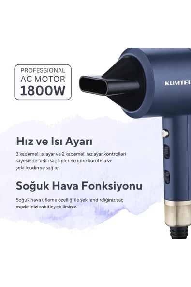 Kumtel HHD-02 1800 W İyonik Saç Kurutma Makinesi-Lacivert - 4