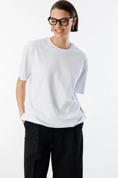 Kadın %100 Organik Pamuk Relaxed Fit Yırtmaçlı Yuvarlak Yaka T-shirt YIRTMAÇLI-T-SHIRT - 5