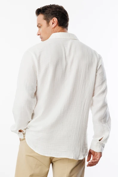 Oversize Basic Erkek Müslin Gömlek ERKEK-MÜSLİN-GÖMLEK - 4