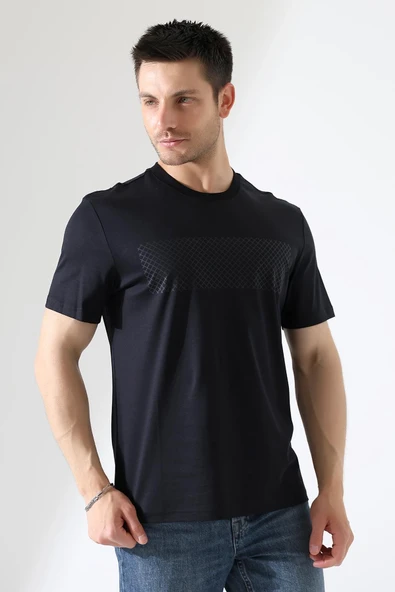 Sıfır Yaka Baskılı Erkek T-shirt - 10