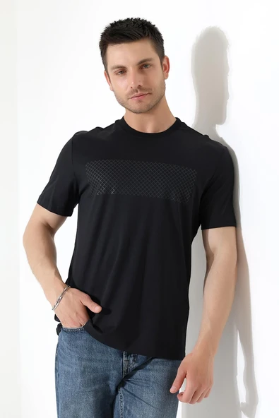 Sıfır Yaka Baskılı Erkek T-shirt - 7