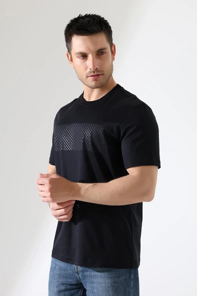 Sıfır Yaka Baskılı Erkek T-shirt - 3