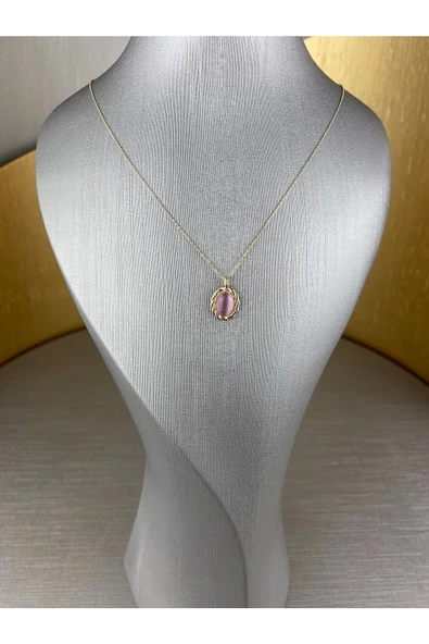Oval Taşlı Altın Kolye