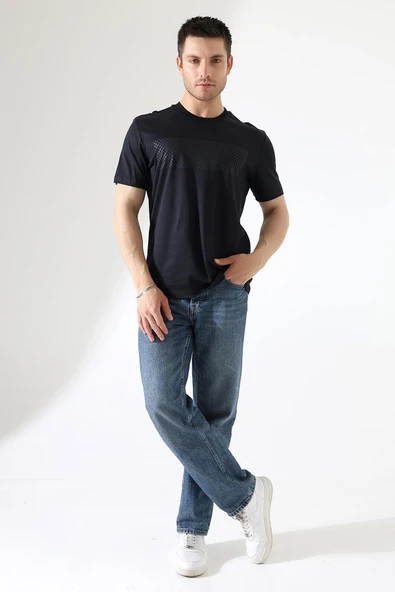 Sıfır Yaka Baskılı Erkek T-shirt - 2