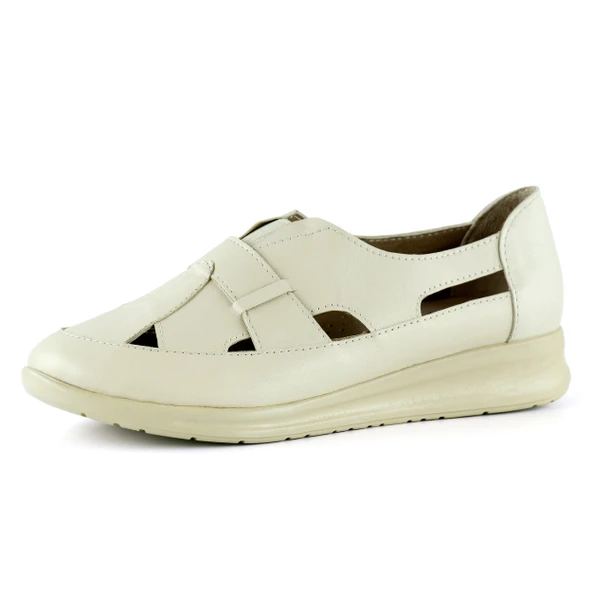 Aida Bej Hakiki Dana Derisi Kesik Detaylı Lastikli Slip-On Günlük Ayakkabı