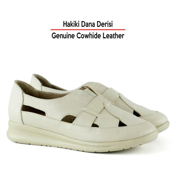 Aida Bej Hakiki Dana Derisi Kesik Detaylı Lastikli Slip-On Günlük Ayakkabı - 3