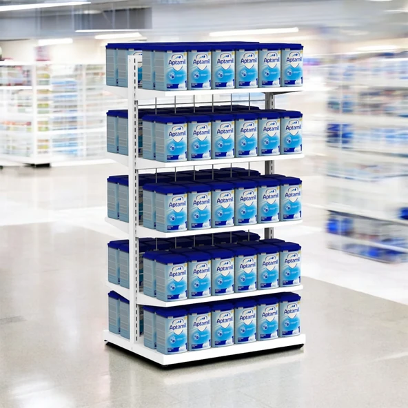 80X60 Çift Taraflı Metal Beyaz Stand Metal Raflı - 5