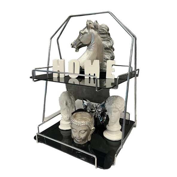2 Katlı Üçgen Siyah Metal Banyo, Mutfak, Makyaj Organizatörü - Model 3 - 4
