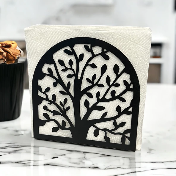 Hayat Ağacı Temalı Siyah Metal Peçetelik - 4