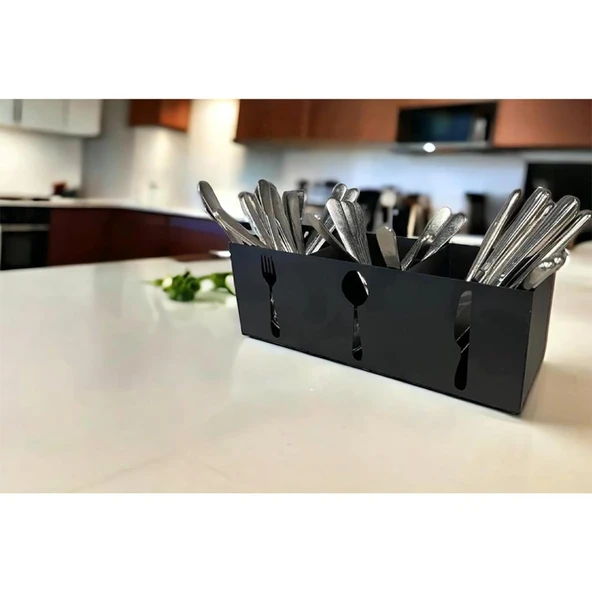 Ev & Endüstriyel Model Çatal Kaşık Bıçaklık Standı Siyah - 5