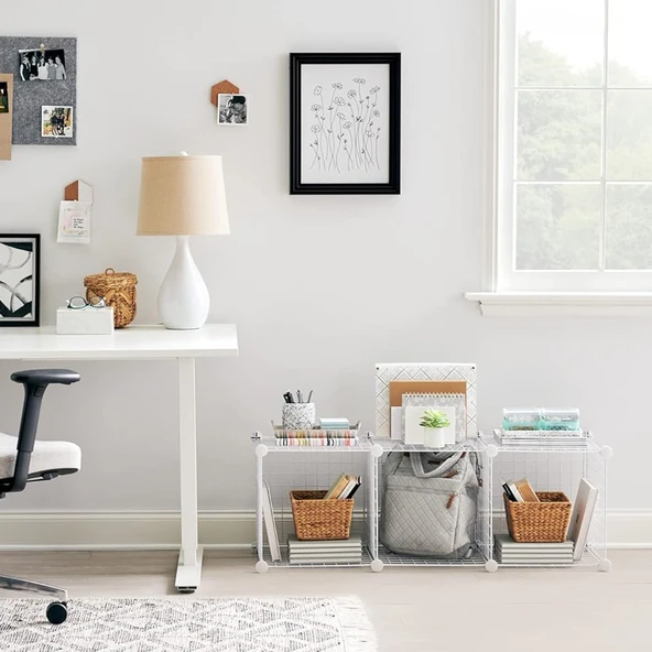 3 Bölmeli Tel Küp Çok Amaçlı Organizer Raf Beyaz 33cm Mutfak, Oyuncak, Kiler, Depolama Rafı - 5