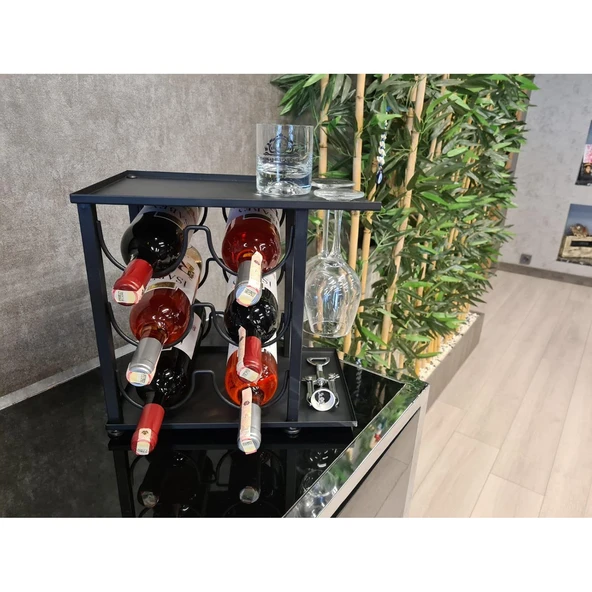 Modern 6 Bölmeli Şarap Standı Model-1 Siyah - 3