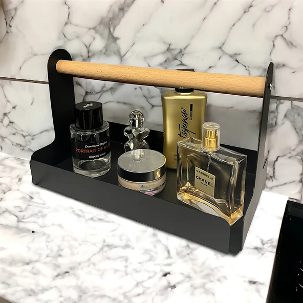 Ahşap Saplı 30x17cm Siyah Metal Servis, Sunum, Dekoratif Tepsi - 9