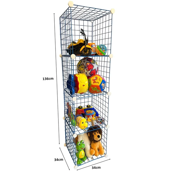 4 Bölmeli Tel Küp Çok Amaçlı Organizer Raf Mavi 33cm Mutfak, Oyuncak, Kiler, Depolama Rafı - 2