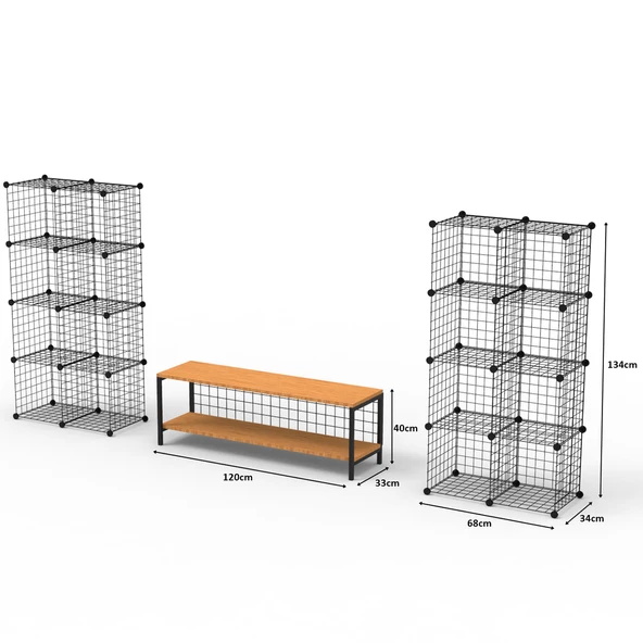 Bambu Ahşap ve Metal Detaylı TV Ünitesi & Sekizli Tel Küp Raf Sistemi - Modern Tasarım Model-1 - 4