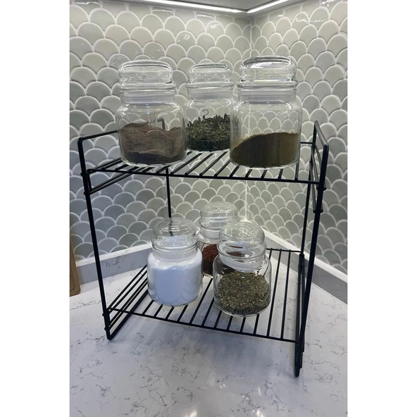 30x30 2 Kat Dekoratif Siyah Tel Raf Demonte - 7