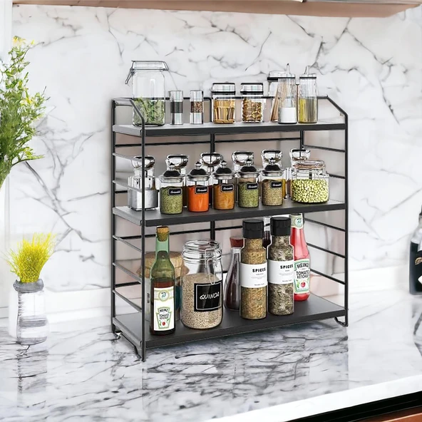Ayarlanabilir Raflı 40cm Baharatlık, Organizer, Düzenleyizi Tezgahüstü Banyo, Mutfak, Ofis Model-1 Siyah - 8