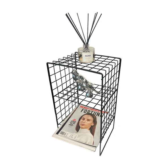 İskandinav Tarzı Siyah Metal Hasır Tel Sehpa - 8