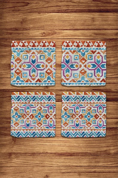 Doğal Taş Bardak Altlığı 4'lü Model- Boho