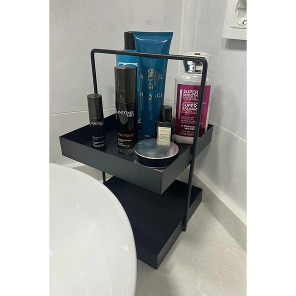 20x20 Siyah Tezgahüstü Mutfak ve Banyo Iki Katlı Organizer - 7