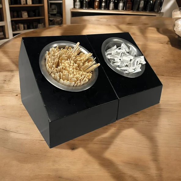 Endüstriyel Tarz 2'li Tek Yuvalı Metal Mutfak Düzenleyici ve Paslanmaz Çelik Kaseli Çatal Bıçak Kaşık Tutucu  Ve Pipetlik Karıştırıcı Şeker Organizer - 8