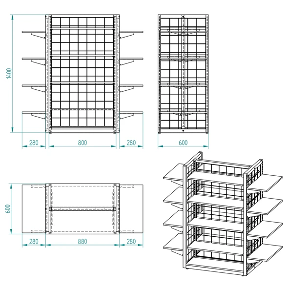 80X60 Dört Taraflı Metal Siyah Stand Bambu Raflı Ve Yan Modül Raflı Set - 6