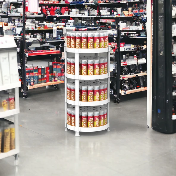 4 Raflı Oval Standlı Beyaz Sprey ve Aerosol Teşhiri - 6