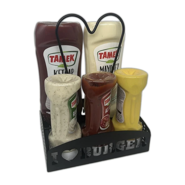 Siyah Masaüstü Sosluk Standı - I LOVE BURGER Yazılı - 4