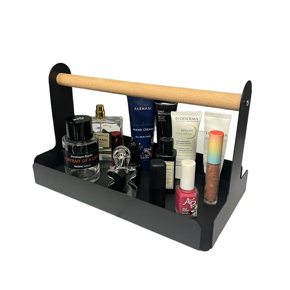 Ahşap Saplı 30x17cm Siyah Metal Servis, Sunum, Dekoratif Tepsi - 6