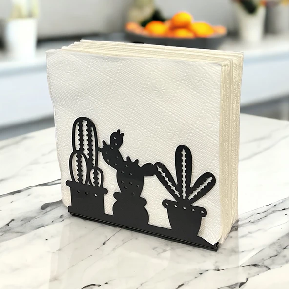 Kaktüs Temalı Siyah Metal Peçetelik - 2
