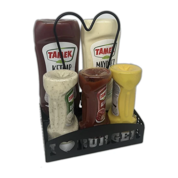 Siyah Masaüstü Sosluk Standı - I LOVE BURGER Yazılı - 2