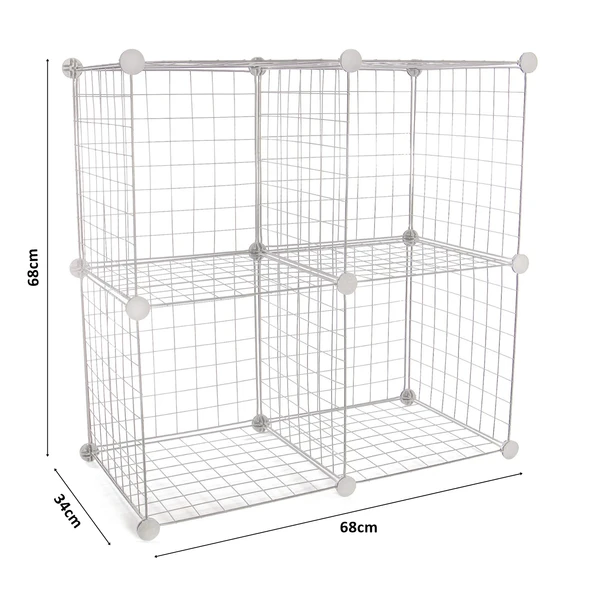 4 Bölmeli Tel Küp Çok Amaçlı Organizer Raf Beyaz 33cm Mutfak, Oyuncak, Kiler, Depolama Rafı - 6